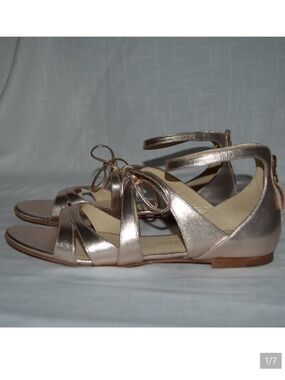 $428 Sz 38 7.5 Chloe Gosselin Rose Gold Leather Cardinalis Ankle Strap S…
